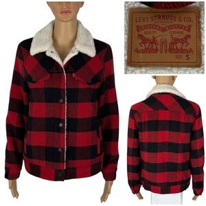 Levi's Red and Black Buffalo Plaid Sherpa-Lined Bomber Jacket